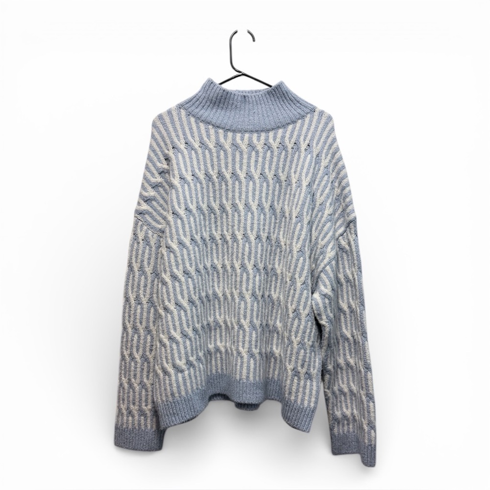 Haven Well Within Women's Organic Cotton Eco Jacquard Blue/White Sweater Sz XL